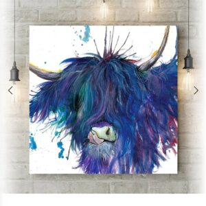 Canvas Blue Highland Cow