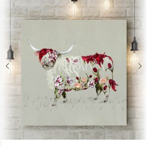 Canvas Flower Highland Cow