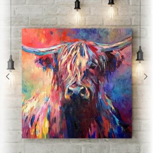 Canvas Highland Cow painting style